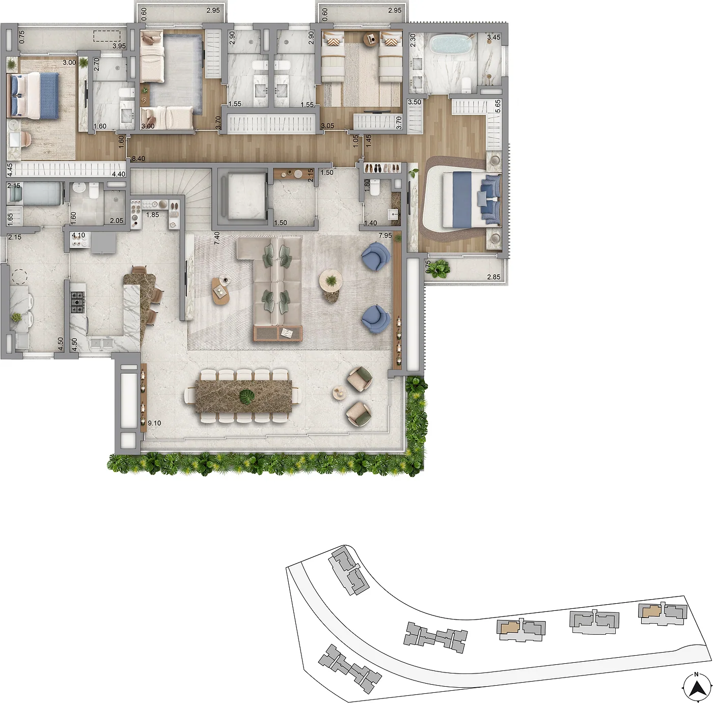 Planta Portofino e Sardegna — Duplex · piso inferior, 265,50 m²