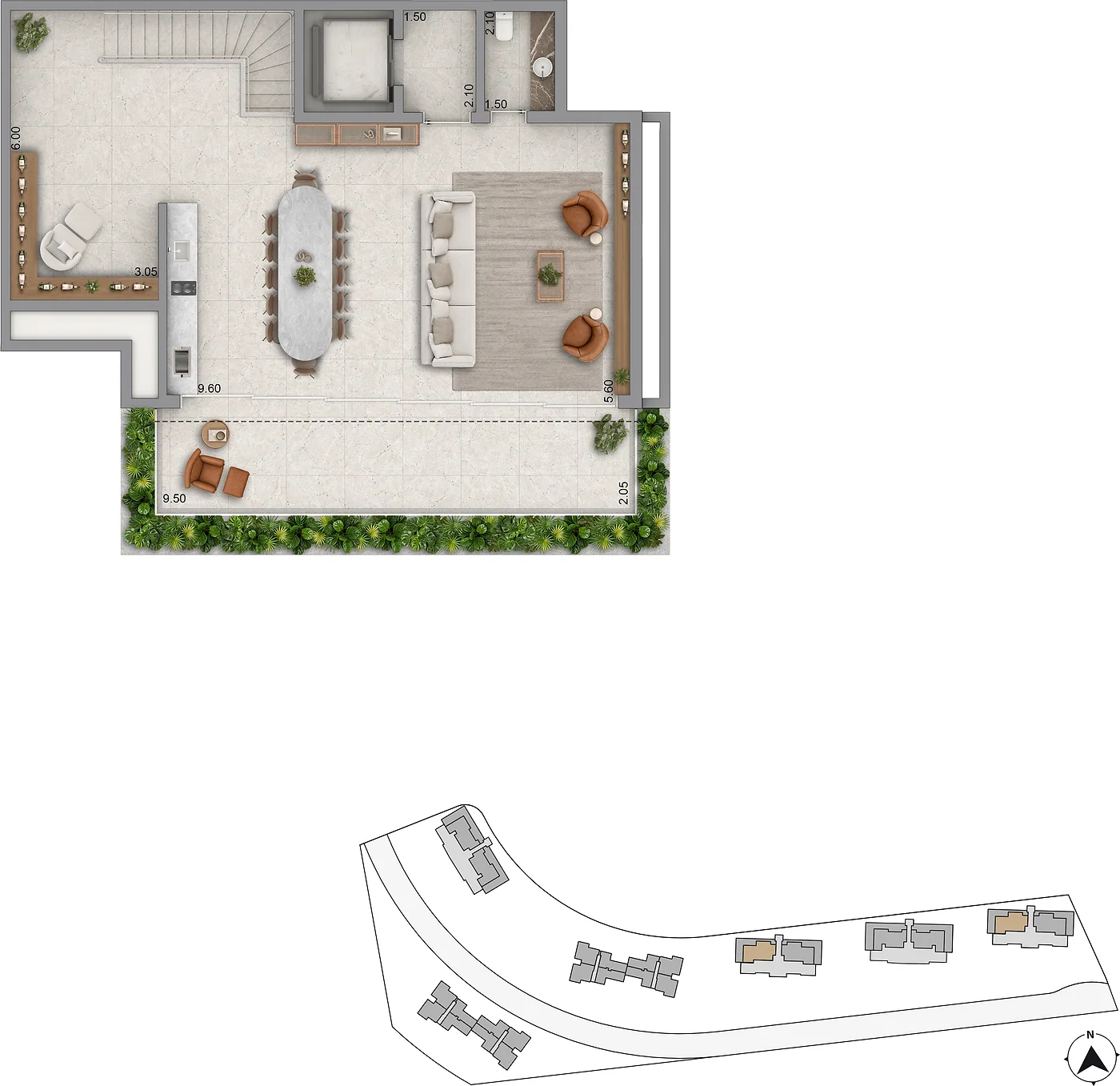 Planta Portofino e Sardegna — Duplex · piso superior, 265,50 m²