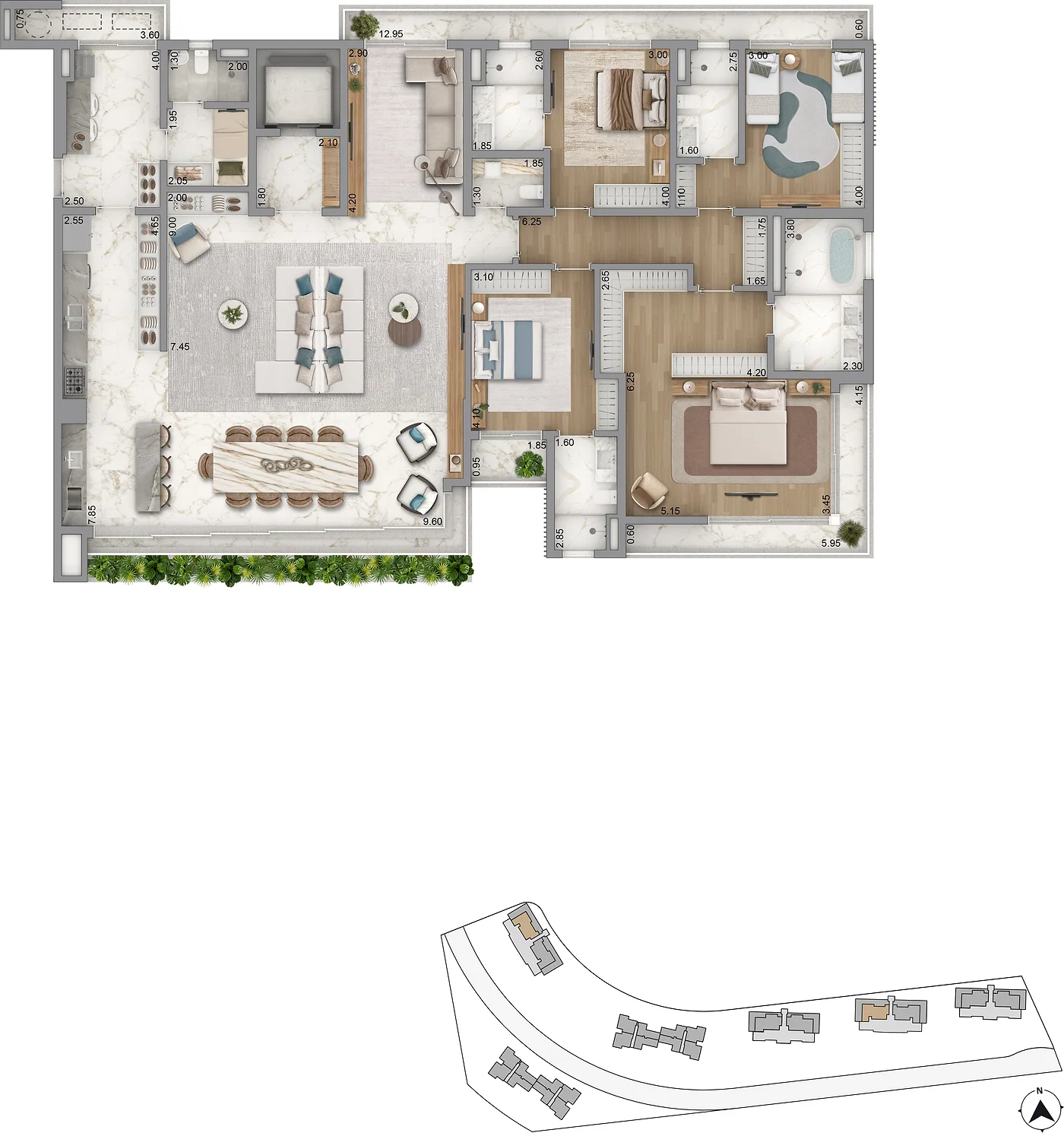 Planta Taormina e Positano — Planta padrão, 281 m²
