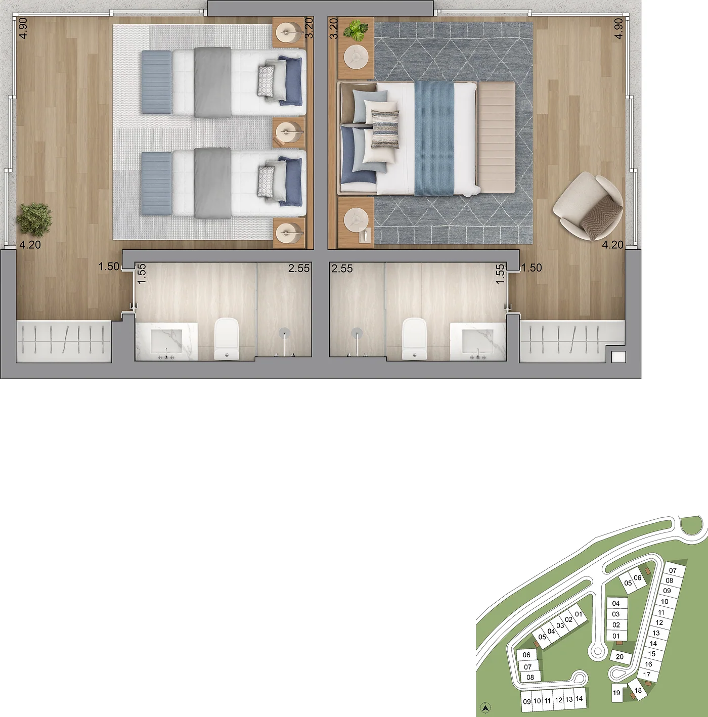 Planta Villa Riviera · anexo — Anexo · 2 suítes, Opção de anexo